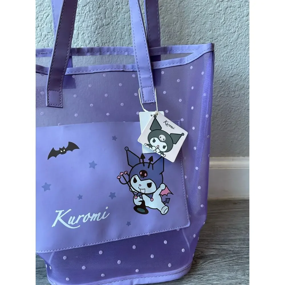 NWT Miniso Sanrio Kuromi Purple Mesh Tote Bag Polka Dot Shoulder Bag Kawaii New